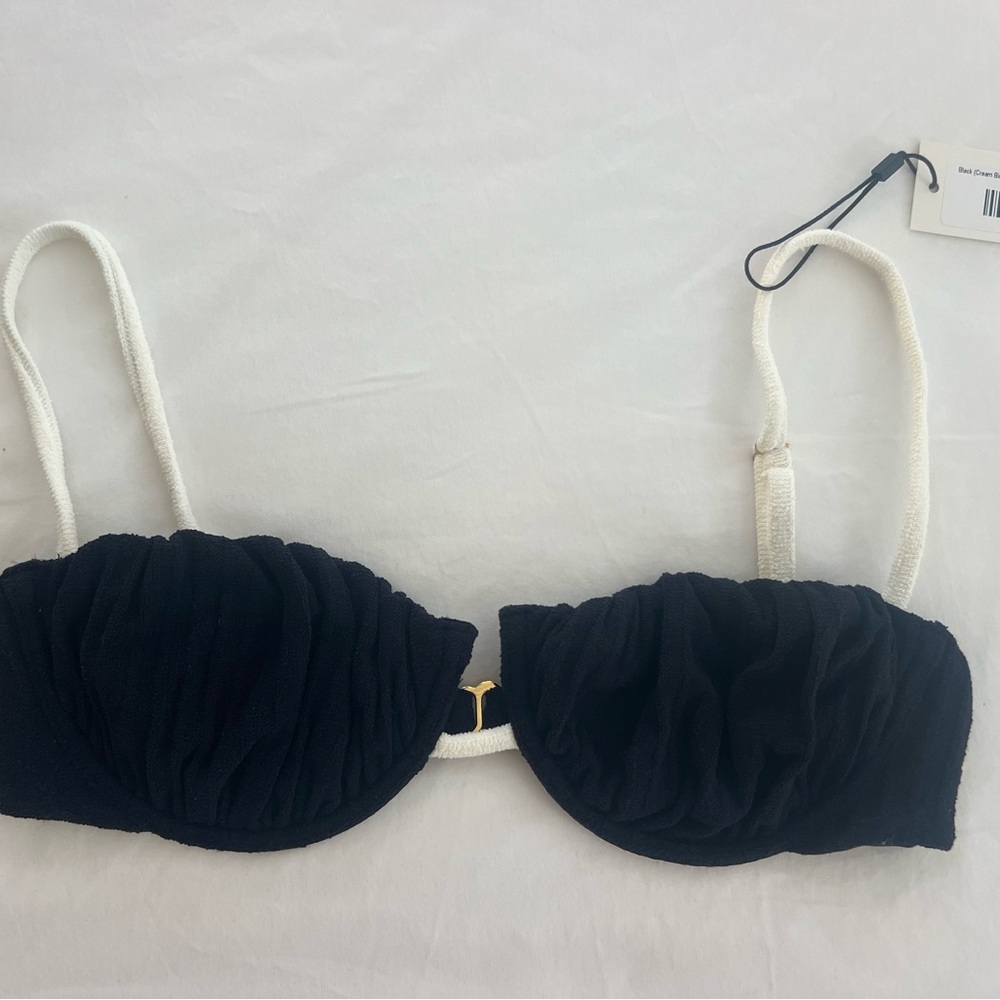 NWT Olivia Culpo x Montce Black Cream Binded Terry Rib Petal Top + Paula Bottom - Picture 5 of 8